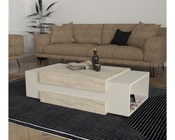 Salontafel 110x60 cm – Beige Grijs Granietlook – Met Opbergruimte – Modern Design