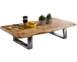 Salontafel 115 x 25 x 58 cm massief acaciahout metalen frame groot | Boomstam salontafel massief hout bruin | Boomrand tafel houten tafel | Tafel woonkamer salontafel