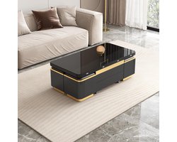 Salontafel 120x60x40 cm Uitschuifbaar & In Hoogte Verstelbaar met Opbergruimte, 4 Krukken en Lift-Top Tafelblad - Multifunctionele Eettafel, Bureau en Woonkamertafel Zwart - Mobili Bella