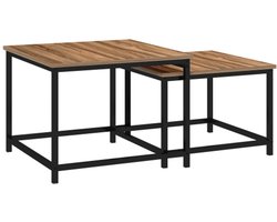 Salontafel 2-delige set 60 x 60 x 45 cm (grote tafel) 54 x 54 x 38 cm (kleine tafel) Houtkleur Staal Lounge Tafel Theetafel Woonkamer Tafel Industriële Ontwerpstijl Geschikt voor Woonkamer Eetkamer Koffiebar