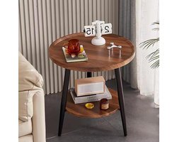 Salontafel 2 verdiepingen rond houten 40 x 40 x 48 cm voor woonkamer en slaapkamer