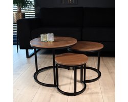 Salontafel 3delig mangohout Jaell walnoot bruin industrieel duurzaam massief hout massief hout mango