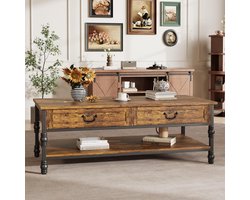 Salontafel - 41 inch vintage salontafel - rechthoekige cocktail- en theetafel uit het midden van de vorige eeuw - met 2 lades en een groot open schap - voor de woonkamer, het kantoor, de salon of de leeshoek - 105 × 55 × 47 cm