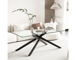 Salontafel - 46 × 120 × 60 cm - Gehard Glas Rechthoekig met Gevormde Metalen Poten - Modern Woonkamer Tafel - Glas - Zwart