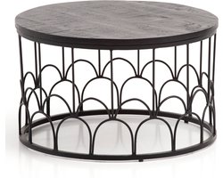 Salontafel 60x60x36 cm Mango Massief Hout / Metaal Zwart Salontafel Rond | Design woonkamertafel Industrieel | Stevige salontafel voor in de woonkamer met metalen frame