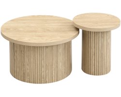 Salontafel 66x66x40cm 40x40x46cm Natuur MDF Dubbele Ronde Tafel Bijzettafel Natuurhouten Latten Multifunctioneel Voor Woonkamer