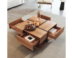 Salontafel 78x78x36 cm – 4 lades, unieke kleur en lijnontwerp, extra opbergruimte onder