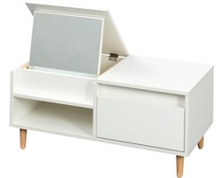 Salontafel 80x40x38cm met opklapbare opbergruimte moderne minimalistische koffietafel met massief houten poten en spiegeldetail Wit