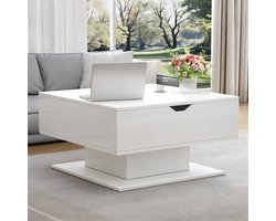 Salontafel 80x75 cm - in hoogte verstelbaar met opbergruimte - hoogglans wit - compacte lift-top tafel voor woonkamer