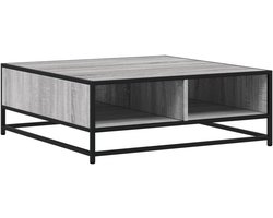 Salontafel 80x80x30 cm Handgesneden Hout Metaal Grijze Sonoma