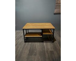 Salontafel – 80x80x47 cm – Mangohout & Metaal – Industrieel met Open Vakken