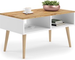 Salontafel - 90x50x55 cm - beukenhout poten - wit bruin