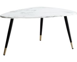 salontafel 90x60x41 cm met marmerlook wit, driepoot woonkamertafel met metalen frame, salontafel driehoekige tafel woonkamer, bijzettafel