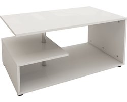 Salontafel 91x41x52,6 cm Wit met metalen decoratieve bar en planken op 3 niveaus ML-Design
