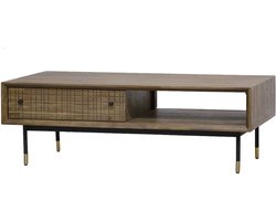 Salontafel - Acacia Massief Hout - Stijlvol Grijs, Zwart & Goud Design - 120x60x40cm - Maze