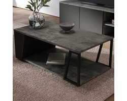 Salontafel Albérique 1 open vak en 1 opbergvak aan de zijkant-Beton/matzwart - Temahome - Rechthoekige salontafels - Zwart - Melamine; Metaal - Rechthoekige salontafels -