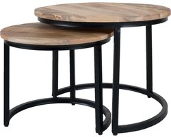 Salontafel Alex - Set van 2 - ø42,5 cm + ø57,5 cm - Hout/Metaal - Zwart frame - Industriële look - Bijzettafel