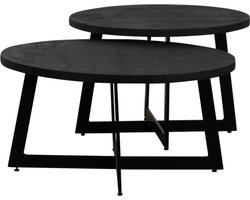 Salontafel Amir set van 2 rond mangohout 70x70x35 cm - zwart