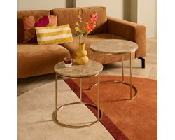 Salontafel Aven - Marmer/steen - Beige/Goud - 48 x 54 x 48 cm (BxHxD)
