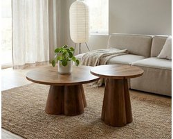 Salontafel Balou rond set van 2 mangohout 80x80x42 cm - Walnoot - Japandi