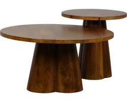 Salontafel Balou rond set van 2 mangohout - Walnoot - Japandi