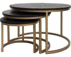 Salontafel Bart - Set van 3 - Zwart blad - Goud onderstel