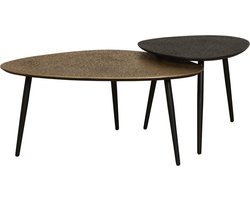 Salontafel Bellac (set 2 stuks) - Metaal - Zwart/Goud - 80x36x59 / 59x40x48 cm (BxHxD)