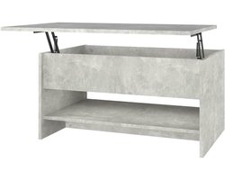 Salontafel Betonlook - Koffietafel Bijzettafel - Opbergen en Werken - Verstelbaar Tabletop - 80x50x40cm - Grijs