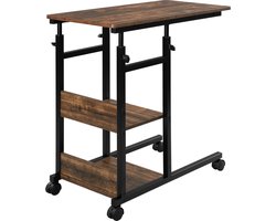 Salontafel - Bijzettafel - Bank Tafeltje - Koffietafel - Tafeltje - Laptop tafel - Bruin - Zwart - Wieltjes - Hout look