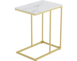 Salontafel - Bijzettafel - Bank Tafeltje - Koffietafel - Tafeltje - Laptop tafel - Wit - Goud - Marmer