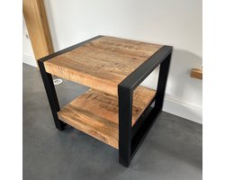 Salontafel Bijzettafel Industrieel Design | Mangohout en Staal | 50x50x45