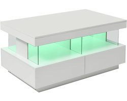 Salontafel – Bijzettafel – Koffietafel – Lage Tafel – Woonkamertafel – Hoogglans Wit – LED-Verlichting – USB-Aansluiting - 100 x 60 x 49.5 cm
