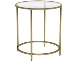 Salontafel, bijzettafel, koffietafel, nachtkastje, balkontafel met gehard glazen tafelblad, stevig en duurzaam metalen frame, modern, eenvoudig en luxueus design, geschikt voor woonkamer, slaapkamer en balkon, 50 x 50 x 55 cm, goudkleurig.
