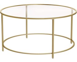 Salontafel, bijzettafel rond, koffietafel, 84 x 84 x 45,5 cm, glazen tafel met metalen frame, gehard glas, nachtkastje, sofatafel, voor balkon, goud LGT21G