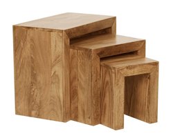 Salontafel - Bijzettafel - Set van 3 - Handgemaakt - Hout - Bruin - 50x30x45 cm