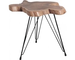 Salontafel - bijzettafel -tafeltje - hout en metaal - teck - stevig - uniek - gladde afwerking - tropisch hout - voor binnen - voor uw interieur - interieurdecoratie - woonaccessoire - cadeau - geschenk