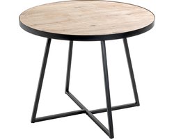 Salontafel – Blank eiken decor met zwart staal – Rond model – 60 cm diameter, 48 cm hoog – Industrieel design