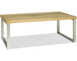 Salontafel – Blank eiken MDF met RVS poten – 100 cm breed, 60 cm diep, 38 cm hoog – Rechthoekig design