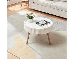 Salontafel Bongard gegroefd 45xØ60 cm wit en naturel [en.casa]