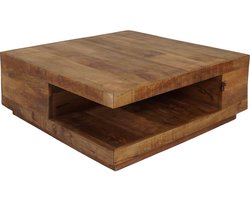 Salontafel Bram - 80x80 cm Mangohout - Vierkante Salontafel met Opbergruimte
