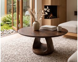 Salontafel Bremen rond mangohout Ø90x40 cm - Walnoot bruin - Japandi