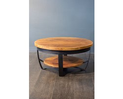 Salontafel BROOKS – Mangohout & Zwart Metaal – Industrieel Design met Opbergniveau