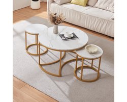 Salontafel Christchurch rond set van 3 marmer wit en goudkleurig [en.casa]