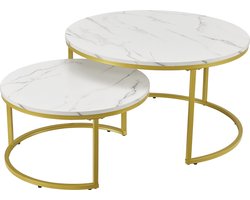 Salontafel Christchurch set van 2 rond marmer wit en goudkleurig [en.casa]