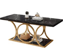 Salontafel – Coffee Table – Tafel – Woonkamertafel – Rechthoekige Tafel – Nep-Marmer Look – Verstelbare Pootjes - 120 x 60 x 48 cm - Zwart