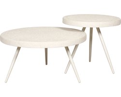 Salontafel Cordes - MDF - Wit - 70x36x70 / 50x46x50 cm (BxHxD) - Set 2 stuks