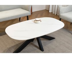 Salontafel deens ovaal marmerlook wit steen 120cm Elif ovale bijzettafel salon