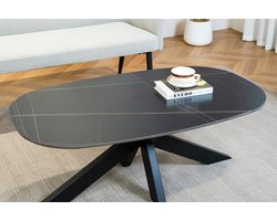 Salontafel deens ovaal marmerlook zwart steen 120cm Elif ovale salon tafel