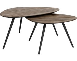 Salontafel Donkerbruin Teak - Set Van 2 - 80x59x39cm - Pion - Giga Meubel