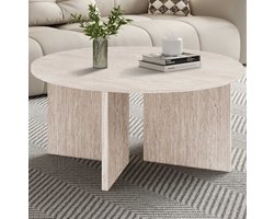 Salontafel Drasir - Ø90x42cm - beige travertin - Rousseau - Salontafel - Beige - Melamine; MDF